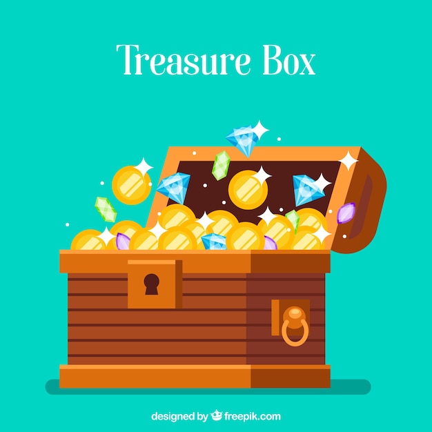 Opened treasure chest with flat design