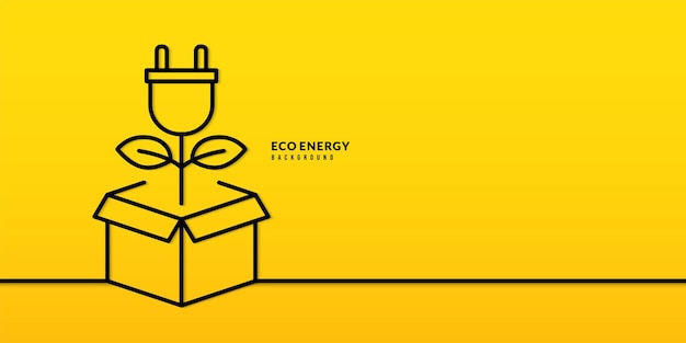 Opening box with plug plant on yellow background Pollution and environment protection concept