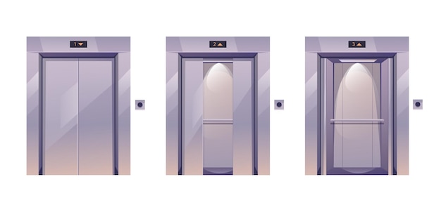 Opening and closing elevators doors design graphic element illustration set