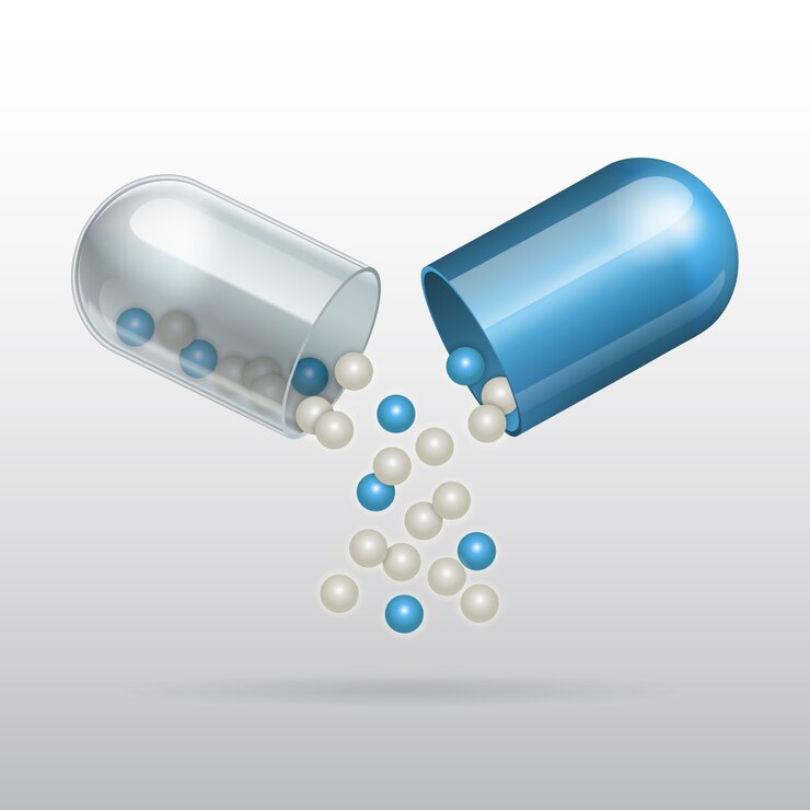 Vector opening medical blue capsule