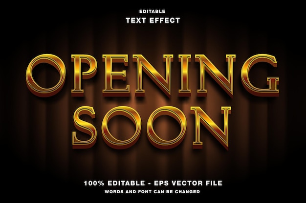 Vector opening soon 3d bewerkbare tekst-effect