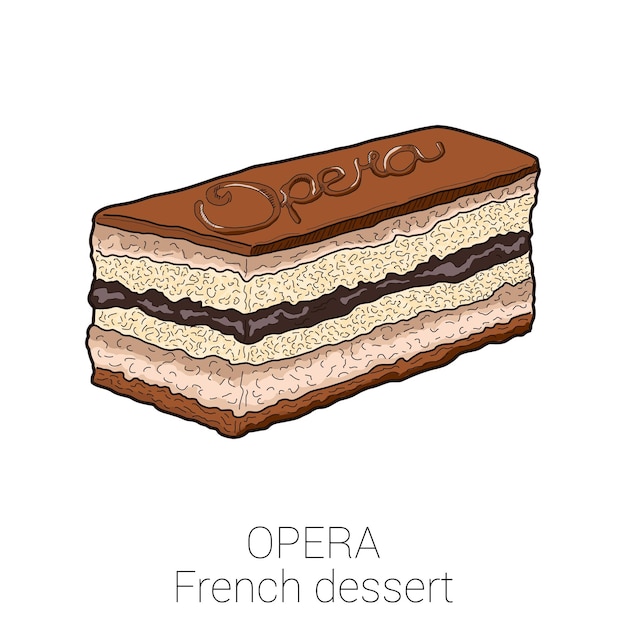 Illustrazione di vettore variopinto della torta della pasticceria del dessert francese dell'opera