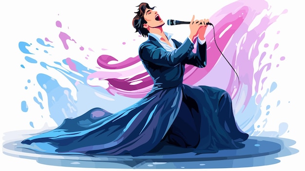 opera singer 2d flat cartoon vector illustration