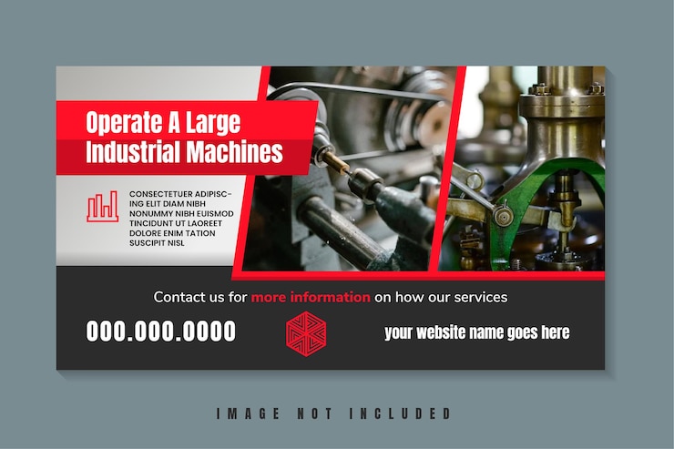 Vector operate a large industrial machines banner design web template horizontal header page red black