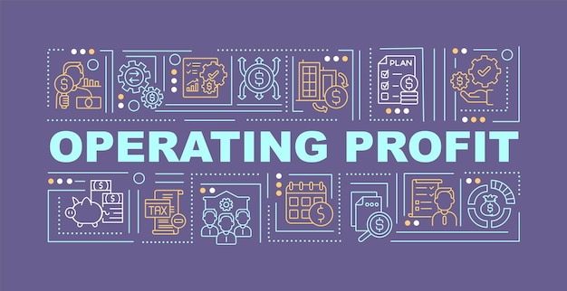 Operating profit purple word concepts banner. company earnings. infographics with linear icons on cyan background. isolated creative typography. vector outline color illustration with text