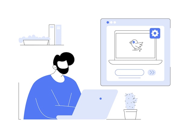 operating system abstract concept vector illustration man using os installation service on computer it technology professional software to update operating system abstract metaphor