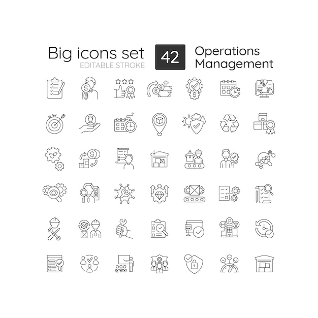 Operation management linear icons set