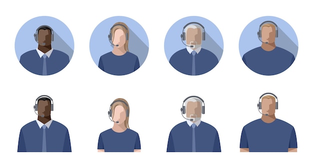 Operatori uomini e donne online che indossano cuffie con microfono