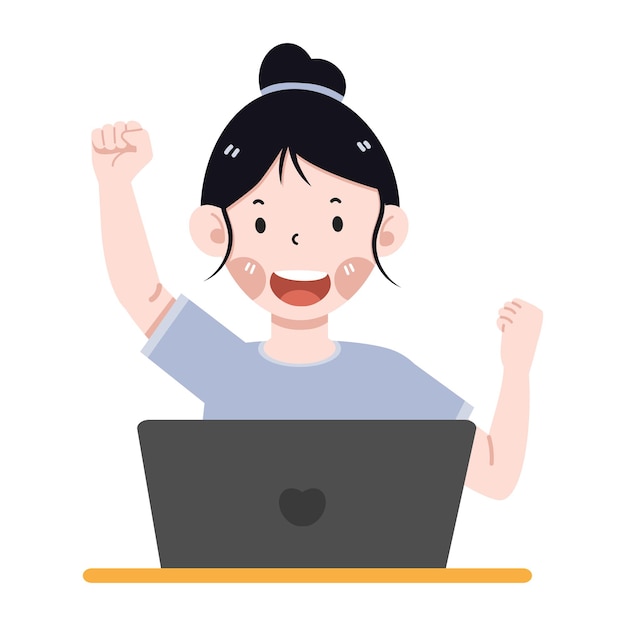 Opgewonden gelukkige vrouw werknemer met het gebruik van computer