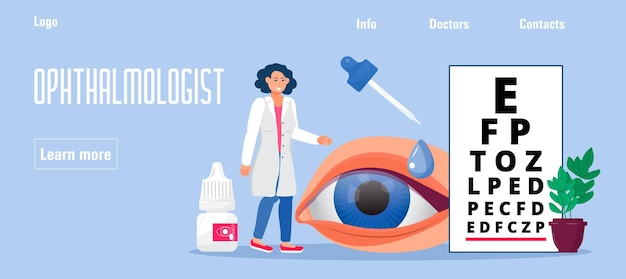 Oculista concetto vettoriale controlla la tua illustrazione della vista per la medicina blog web medico trattamento del glaucoma miopia problema e malattia di oftalmologia oculista in clinica