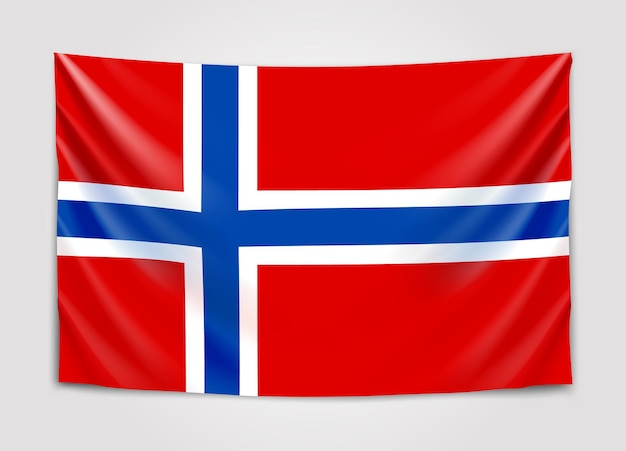 Opknoping vlag van Noorwegen. Koninkrijk Noorwegen.