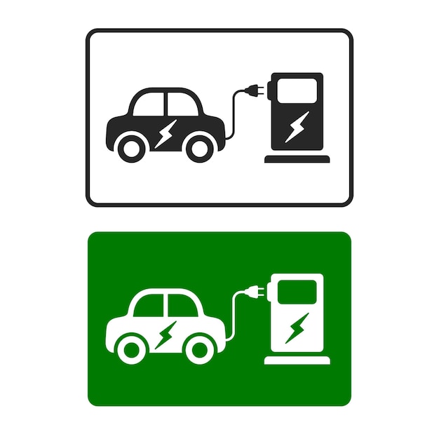 Oplaadstation voor elektrische auto's Road Sign-sjabloon met set pictogrammen Vector