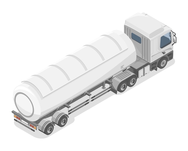 Oplegger gastank witte vrachtwagen petroleum concept achter bovenaanzicht isometrisch geïsoleerd model cartoon