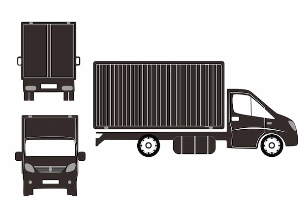 Vector oplegger vrachtwagen silhouet op witte achtergrond voertuig icon set weergave van zijkant voorkant achterkant