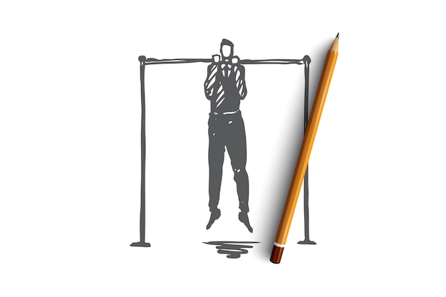 Opleiding, onderwijs, zaken, ontwikkeling, professioneel concept. Hand getrokken oefeningen als symbool van zakelijke trainingsconcept schets.