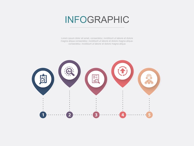 Oplossing strategie plan uitvoering tijdschema pictogrammen Infographic ontwerp lay-out ontwerpsjabloon Creatief presentatieconcept met 5 stappen