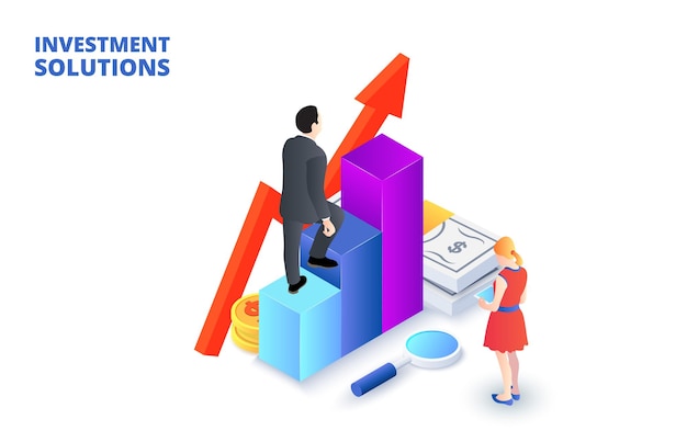 Oplossingen voor investeringsanalyseconcept en economische strategie Isometrische illustratie