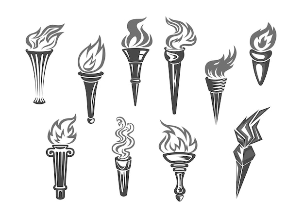 Oplympic games flame vector isolated icons set