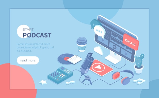 Opnemen van een audio podcast online podcast blog radio show podcasting apparatuur en app studio microfoon