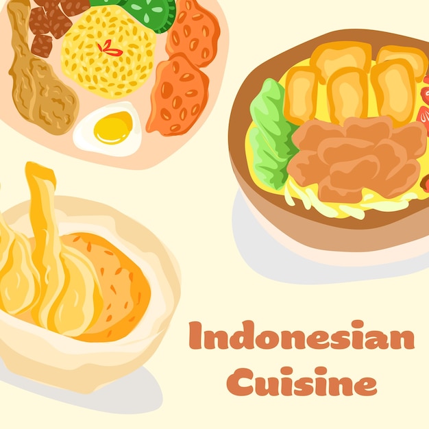 Opor ayam set di cibo indonesiano tradizionale disegnato a mano illustrato