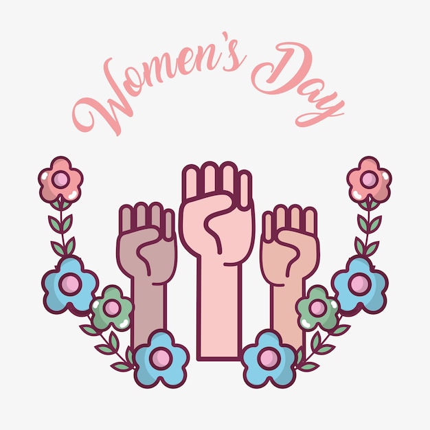 Oppose hands up with flowers celebration womens day 