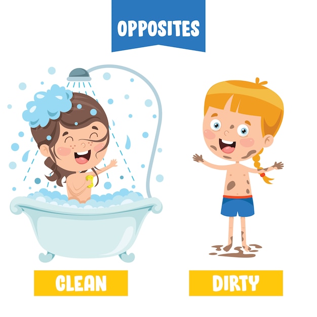 Vector opposite adjectives with cartoon drawings