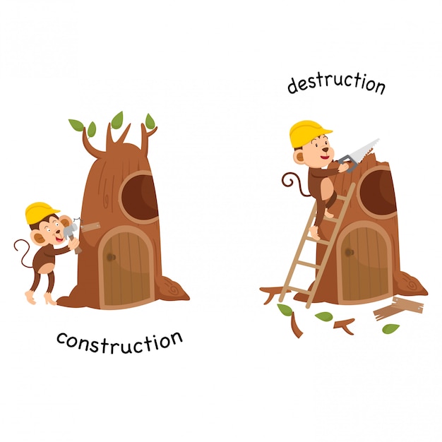 Opposite construction and destruction vector illustration