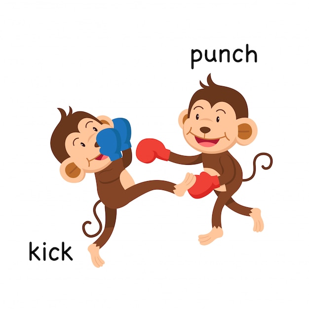 Opposite kick and punch illustration