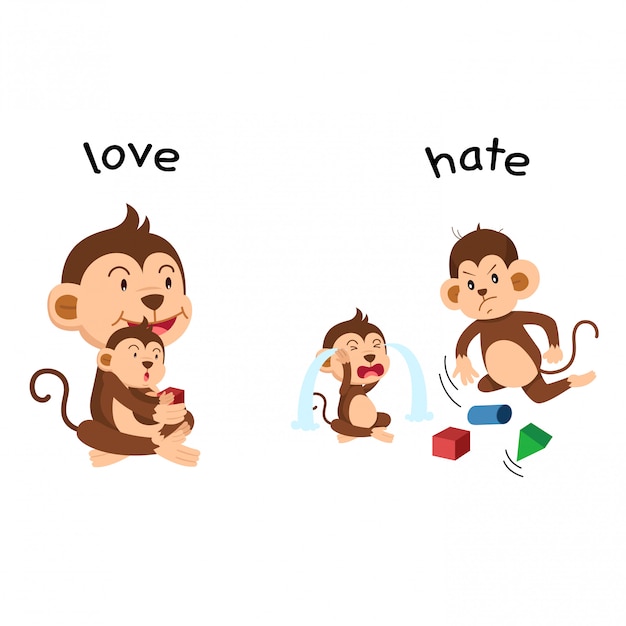 Opposite love and hate vector illustration