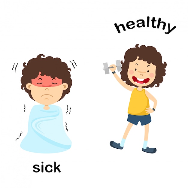 Di fronte illustrazione vettoriale malato e sano