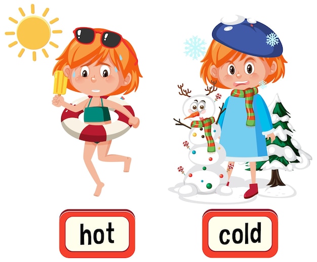 Vector opposite words for hot and cold