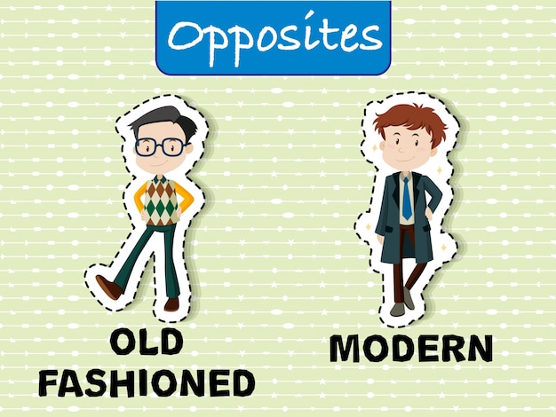 Vector opposite words for old fashioned and modern