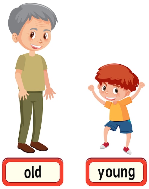 Vector opposite words for old and young