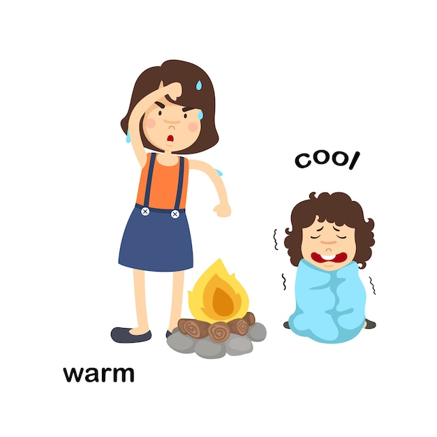 Opposite words warm and cool  illustration