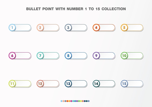 Opsommingsteken met nummerverzameling. Getallen van 1 tot 15. Infographic knoppen en punten. Eenvoudig te ontwerpen