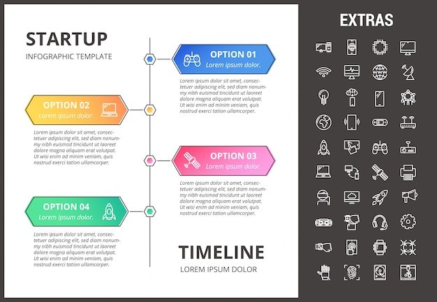 Opstarten infographic sjabloon, elementen en pictogrammen