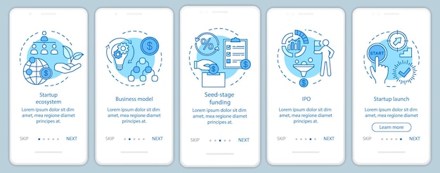 Opstarten onboarding mobiele app paginascherm met lineaire concepten. grafische instructies voor het bouwen van zakelijke stappen. ux, ui, gui vectorsjabloon met illustraties