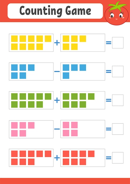 Optellen en aftrekken. taak voor kinderen. onderwijs ontwikkelen werkblad.