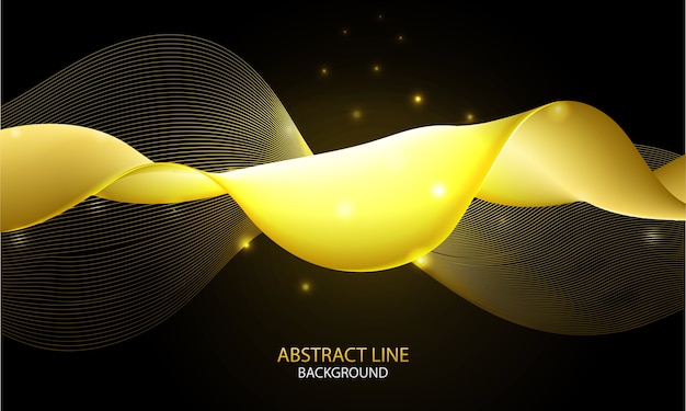 Оптическое искусство Абстрактный гладкий фон с золотыми динамическими линейными волнами на темном фоне