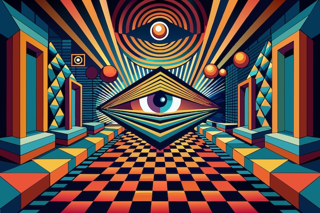 Vector optical art with visual trickery and depth