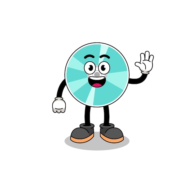 Optical disc cartoon doing wave hand gesture