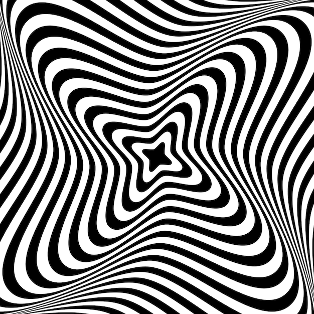 Optical illusion background Black and white abstract distorted lines surface Poster design