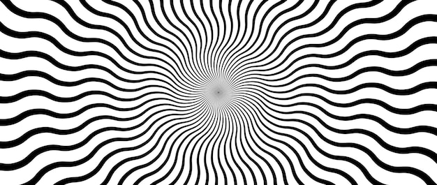 Optical illusion background Black and white abstract distorted wavy lines surface Radial waves