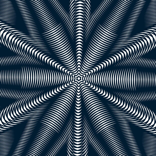 Optical illusion, creative black and white graphic moire backdrop. decorative lined hypnotic contrast vector background.