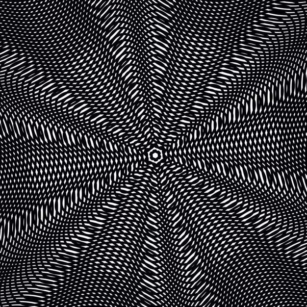 Vector optical illusion, creative black and white graphic moire vector backdrop. decorative lined hypnotic contrast background.