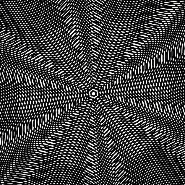 Vector optical illusion, creative black and white graphic moire vector backdrop. decorative lined hypnotic contrast background.