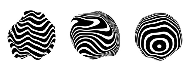 Optical illusion in the shape of distorted sphere Abstract vector background with black and white lines Pattern distorted textures