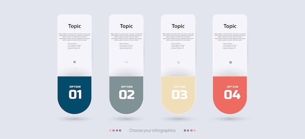 Opties van infographic Procesgrafiek met rode, blauwe en gele panelen. Infografische sjablonen.