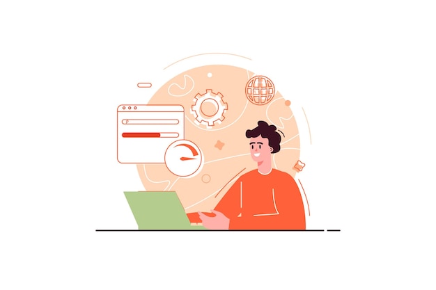 Optimize website concept with people scene in the flat cartoon style