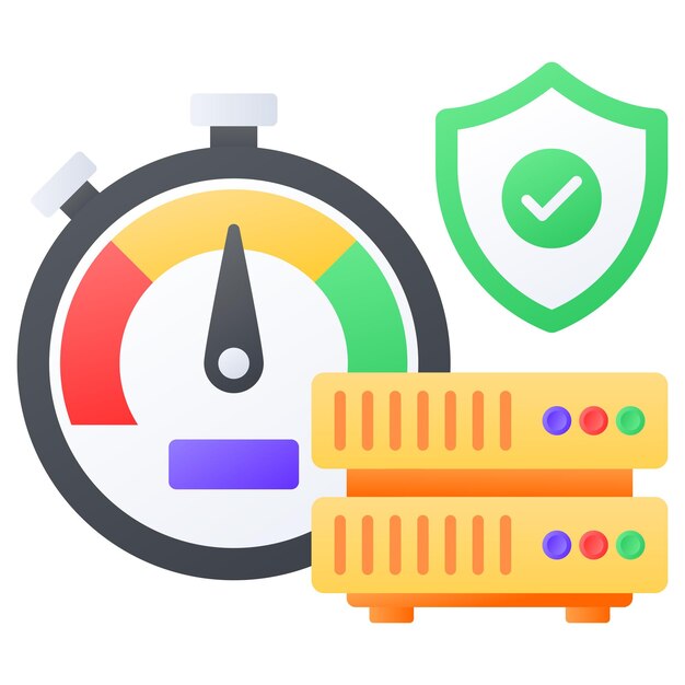optimum insured security server concept low power protected managed ddos machine vector color icon